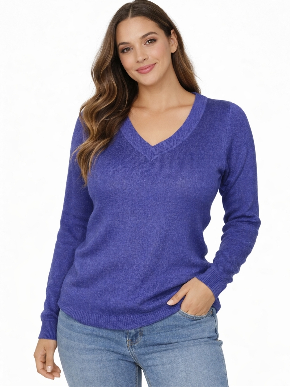 L.L. Bean Periwinkle V-Neck Pullover Sweater Women Size XL